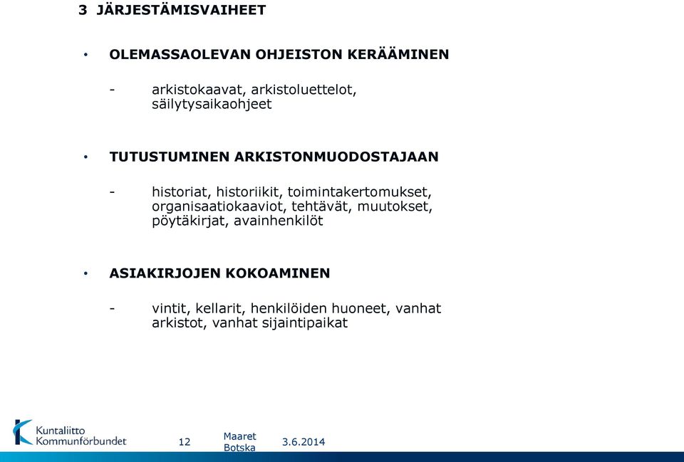 toimintakertomukset, organisaatiokaaviot, tehtävät, muutokset, pöytäkirjat, avainhenkilöt