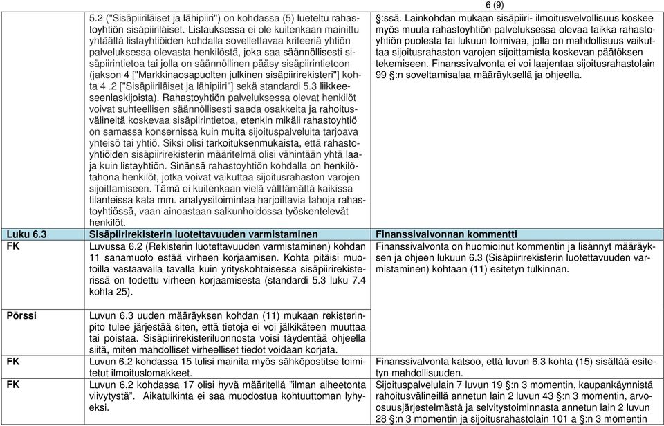 säännöllinen pääsy sisäpiirintietoon (jakson 4 ["Markkinaosapuolten julkinen sisäpiirirekisteri"] kohta 4.2 ["Sisäpiiriläiset ja lähipiiri"] sekä standardi 5.3 liikkeeseenlaskijoista).