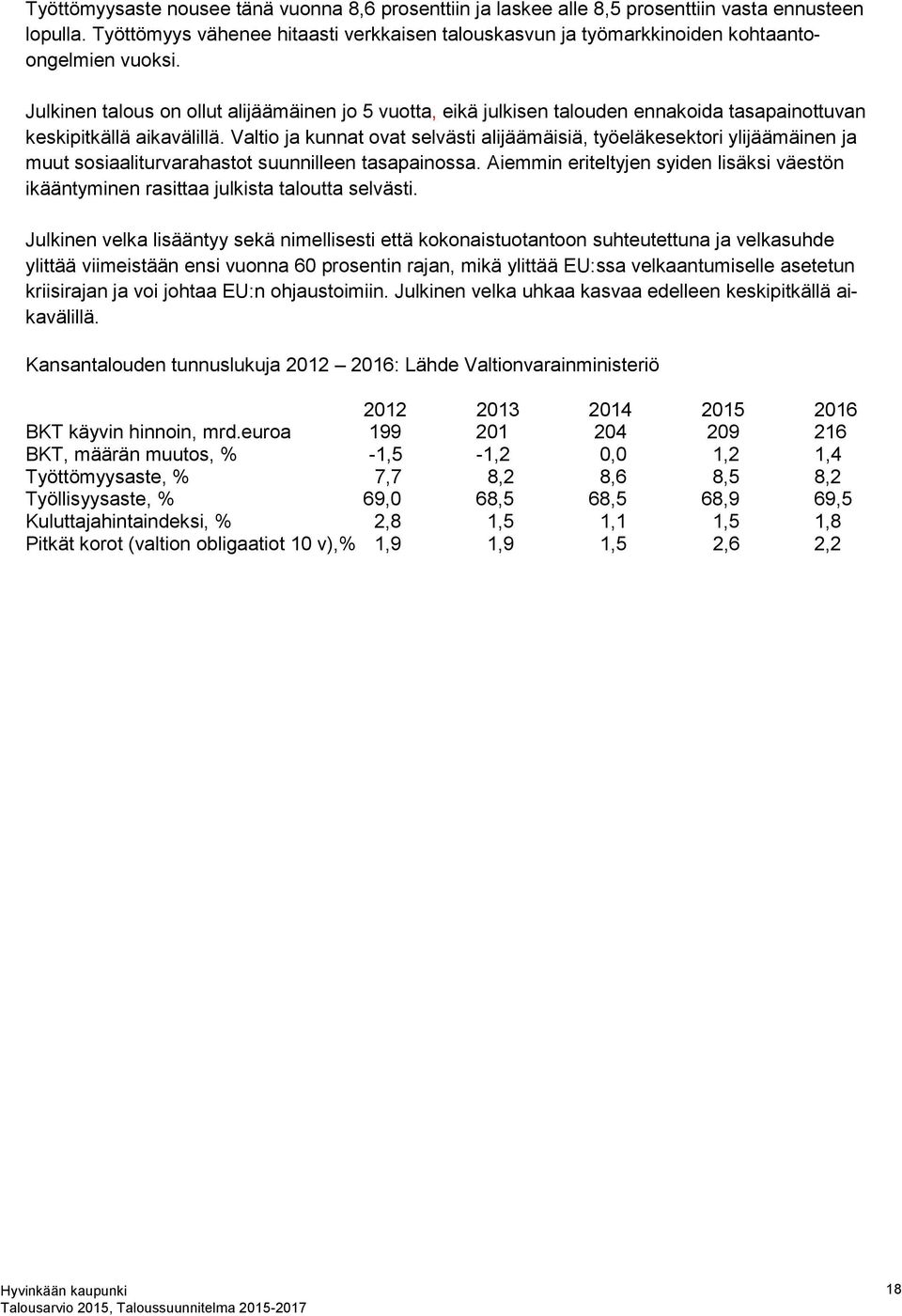 Julkinen talous on ollut alijäämäinen jo 5 vuotta, eikä julkisen talouden ennakoida tasapainottuvan keskipitkällä aikavälillä.