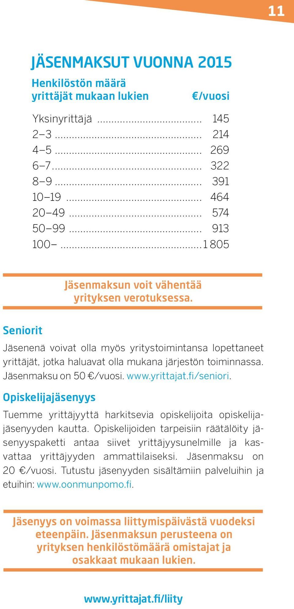 Jäsenmaksu on 50 /vuosi. www.yrittajat.fi/seniori. Opiskelijajäsenyys Tuemme yrittäjyyttä harkitsevia opiskelijoita opiskelijajäsenyyden kautta.