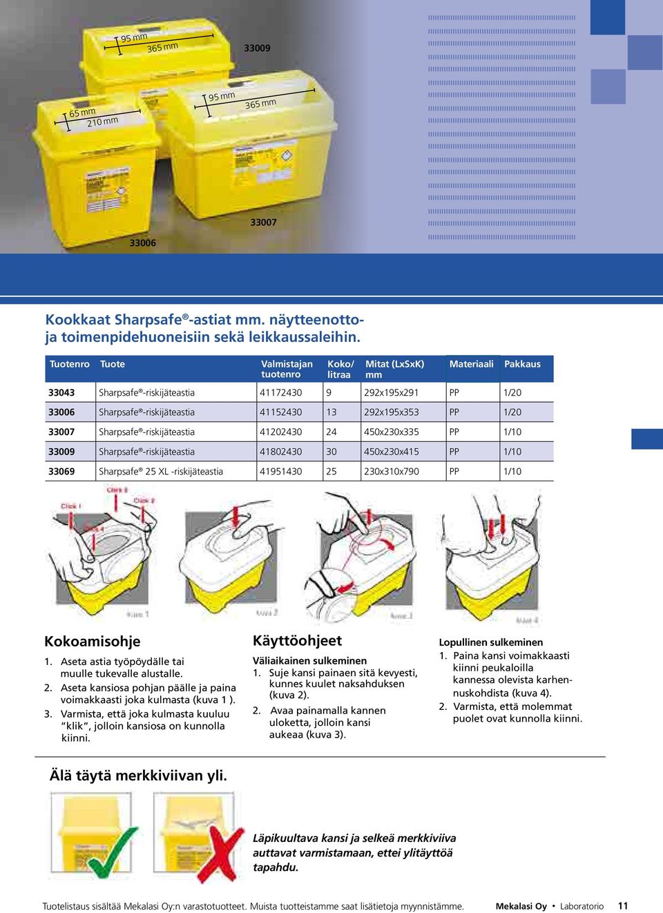 41202430 24 450x230x335 PP 1/10 33009 Sharpsafe -riskijäteastia 41802430 30 450x230x415 PP 1/10 33069 Sharpsafe 25 XL -riskijäteastia 41951430 25 230x310x790 PP 1/10 Kokoamisohje 1.