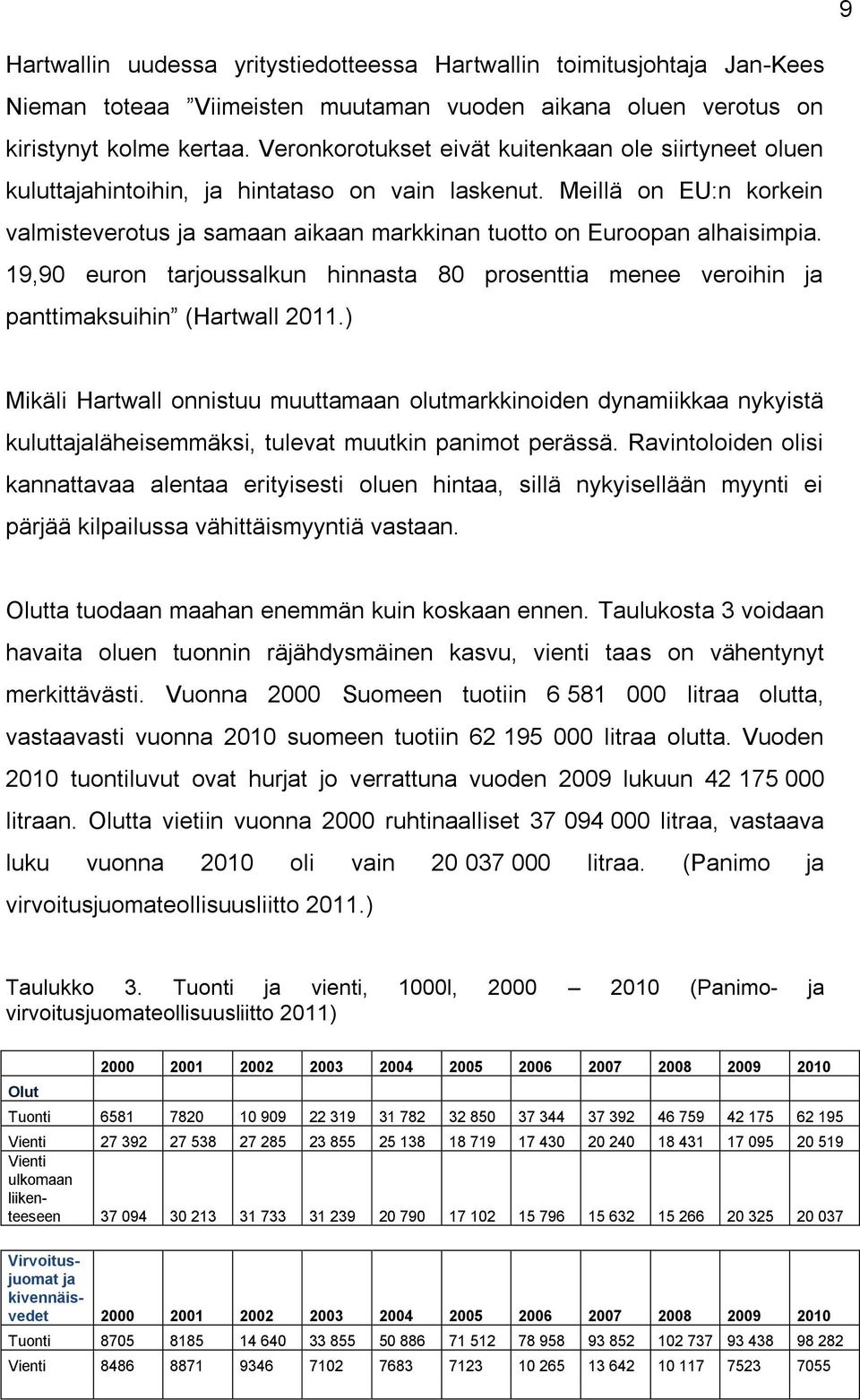 Meillä on EU:n korkein valmisteverotus ja samaan aikaan markkinan tuotto on Euroopan alhaisimpia. 19,90 euron tarjoussalkun hinnasta 80 prosenttia menee veroihin ja panttimaksuihin (Hartwall 2011.