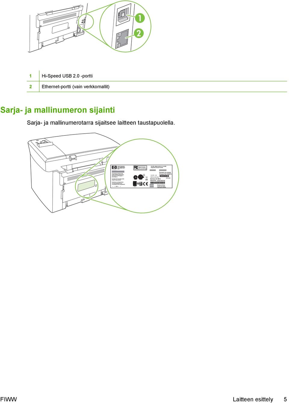 verkkomallit) Sarja- ja mallinumeron sijainti