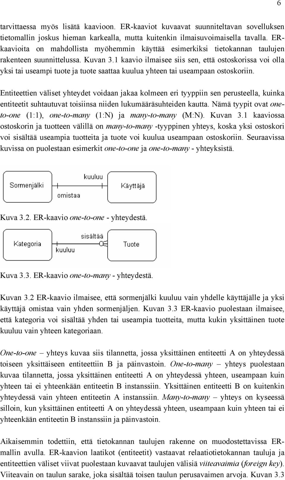 1 kaavio ilmaisee siis sen, että ostoskorissa voi olla yksi tai useampi tuote ja tuote saattaa kuulua yhteen tai useampaan ostoskoriin.