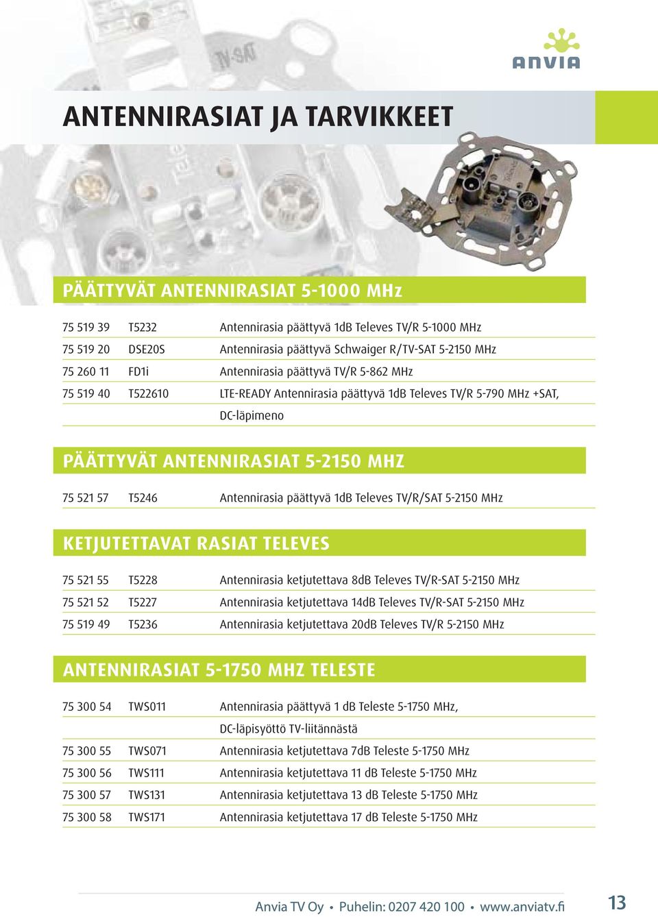 Antennirasia päättyvä 1dB Televes TV/R/SAT 5-2150 MHz KETJUTETTAVAT RASIAT TELEVES 75 521 55 T5228 Antennirasia ketjutettava 8dB Televes TV/R-SAT 5-2150 MHz 75 521 52 T5227 Antennirasia ketjutettava