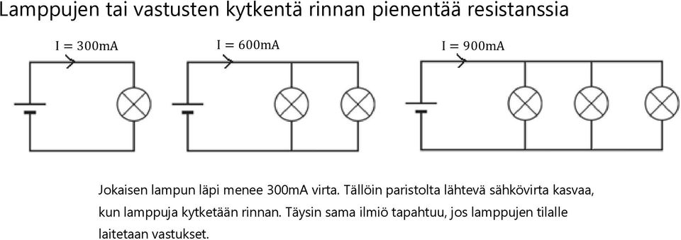 Tällöin paristolta lähtevä sähkövirta kasvaa, kun lamppuja kytketään