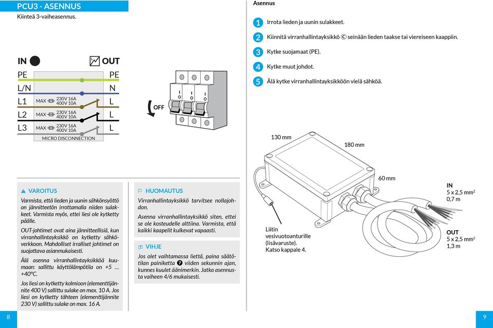 L L MAX MAX 0V 6A 00V 0A 0V 6A 00V 0A L L OFF L MAX 0V 6A 00V 0A MICRO DISCONNECTION L 0 mm 80 mm Varmista, että lieden ja uunin sähkönsyöttö on jännitteetön irrottamalla niiden sulakkeet.