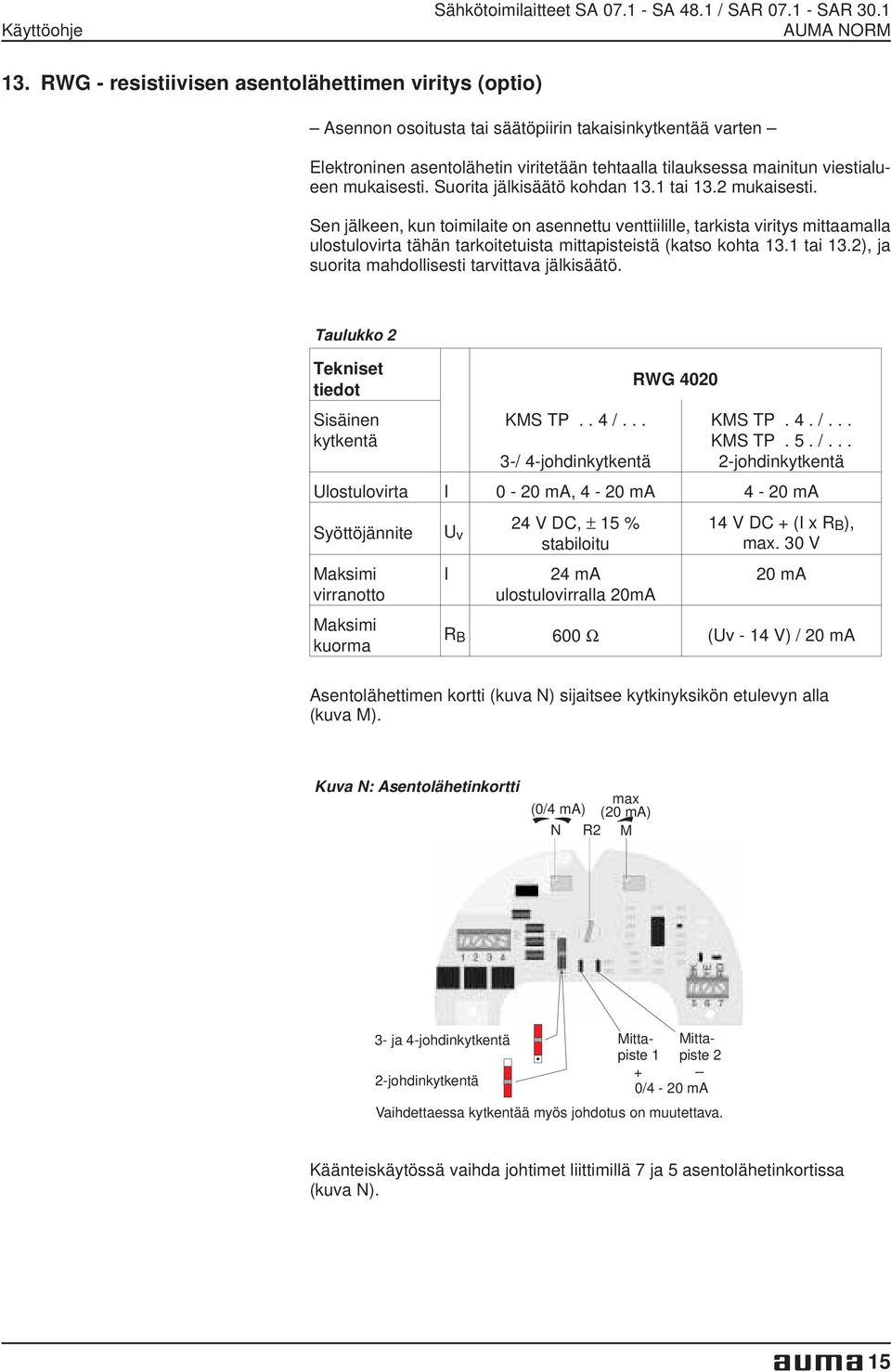 mukaisesti. Suorita jälkisäätö kohdan 13.1 tai 13.2 mukaisesti.