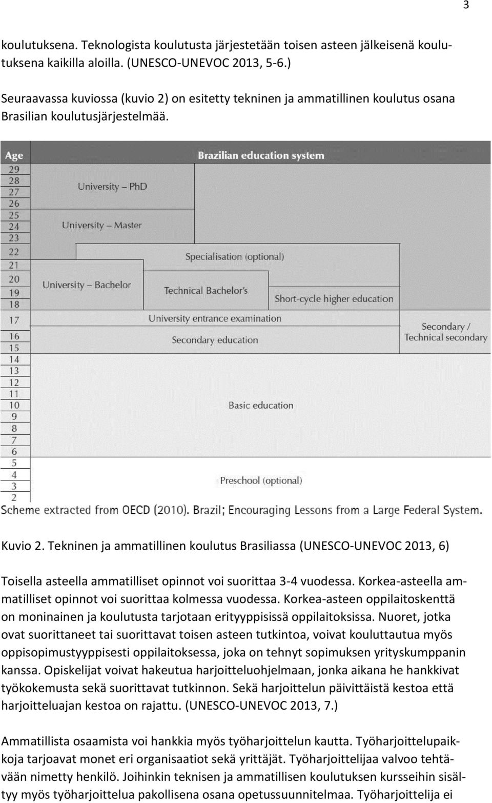 Tekninen ja ammatillinen koulutus Brasiliassa (UNESCO-UNEVOC 2013, 6) Toisella asteella ammatilliset opinnot voi suorittaa 3-4 vuodessa.