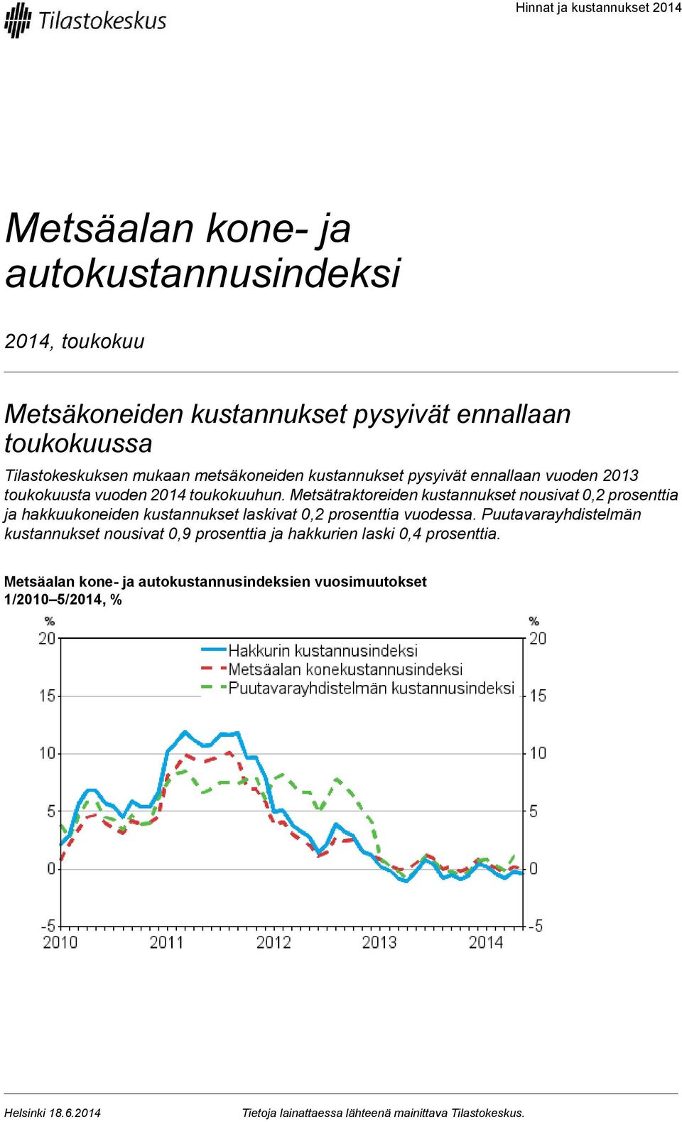 Metsätraktoreiden kustannukset nousivat 0,2 prosenttia ja hakkuukoneiden kustannukset laskivat 0,2 prosenttia vuodessa.