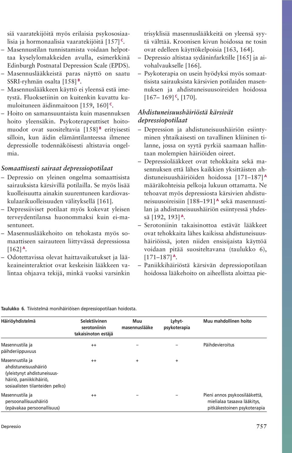 Masennuslääkkeen käyttö ei yleensä estä imetystä. Fluoksetiinin on kuitenkin kuvattu kumuloituneen äidinmaitoon [159, 160] C. Hoito on samansuuntaista kuin masennuksen hoito yleensäkin.