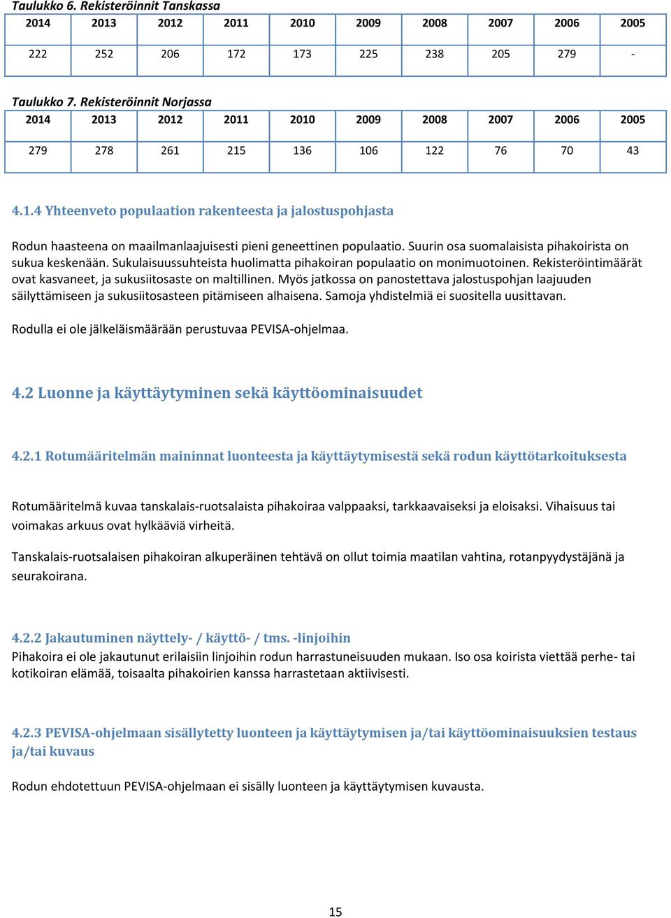 Suurin osa suomalaisista pihakoirista on sukua keskenään. Sukulaisuussuhteista huolimatta pihakoiran populaatio on monimuotoinen. Rekisteröintimäärät ovat kasvaneet, ja sukusiitosaste on maltillinen.