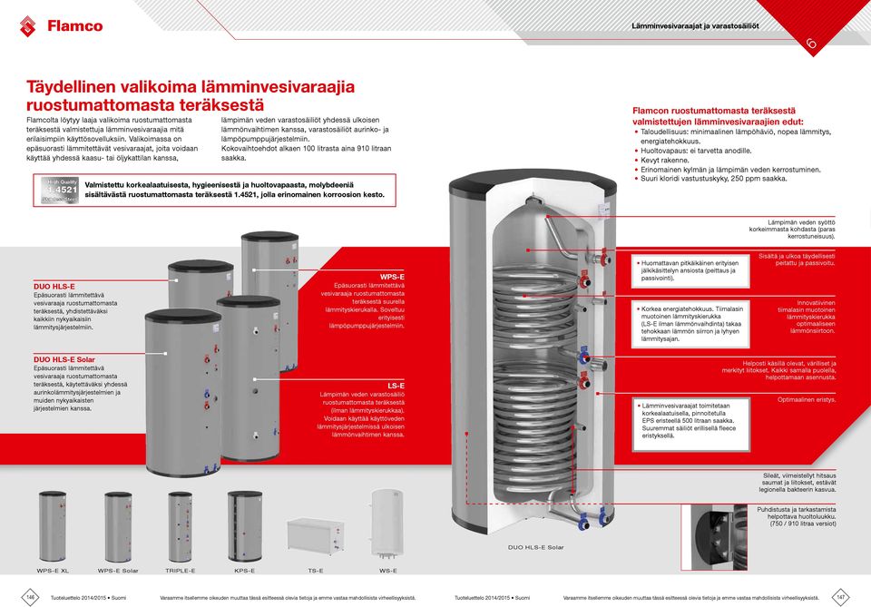 4521 Stainless Steel lämpimän veden varastosäiliöt yhdessä ulkoisen lämmönvaihtimen kanssa, varastosäiliöt aurinko- ja lämpöpumppujärjestelmiin.