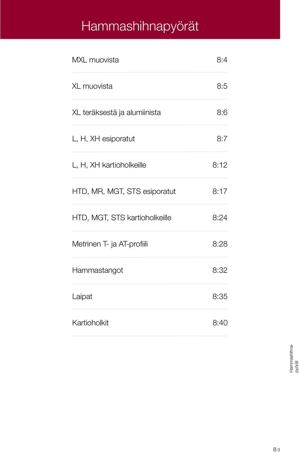 esiporatut 8:17 HTD, MGT, STS kartioholkeille 8:24 Metrinen T- ja