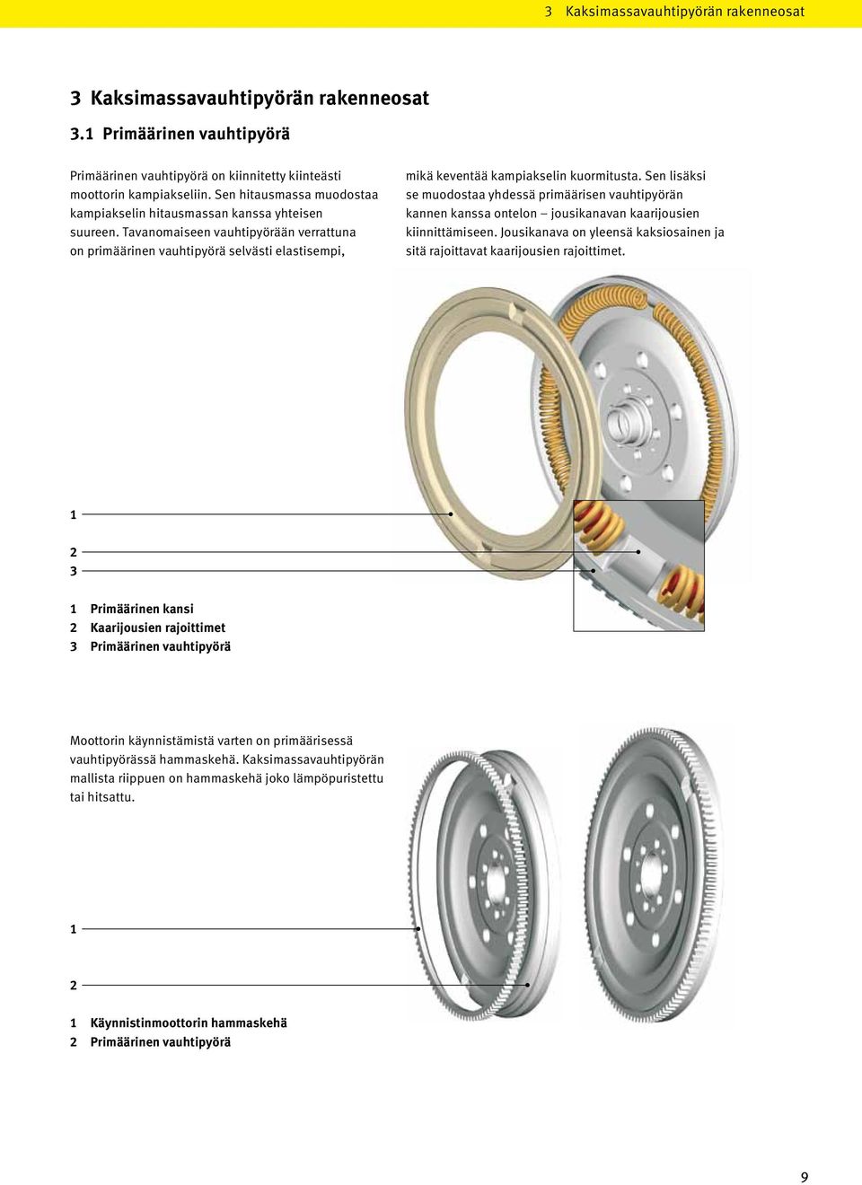 Tavanomaiseen vauhtipyörään verrattuna on primäärinen vauhtipyörä selvästi elastisempi, mikä keventää kampiakselin kuormitusta.