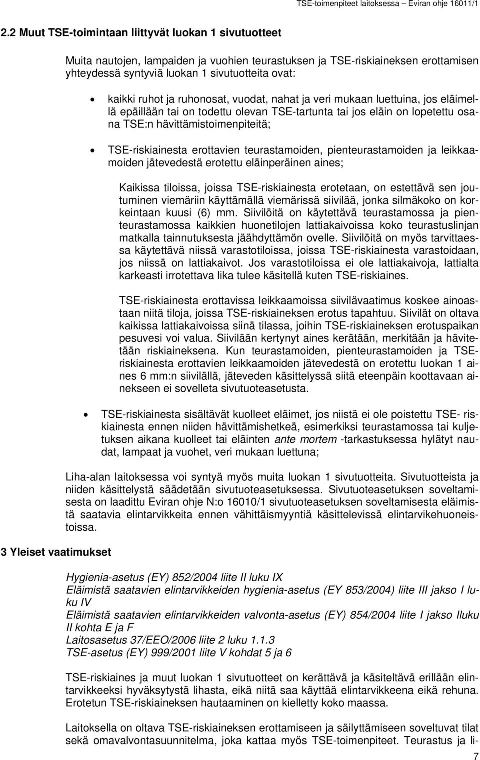 hävittämistoimenpiteitä; TSE-riskiainesta erottavien teurastamoiden, pienteurastamoiden ja leikkaamoiden jätevedestä erotettu eläinperäinen aines; Kaikissa tiloissa, joissa TSE-riskiainesta