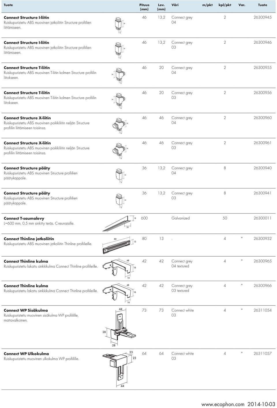 46 20 Connect grey 04 2 26300955 Connect Structure T-liitin Ruiskupuristettu ABS muovinen T-liitin kolmen Structure profiilin liitokseen.