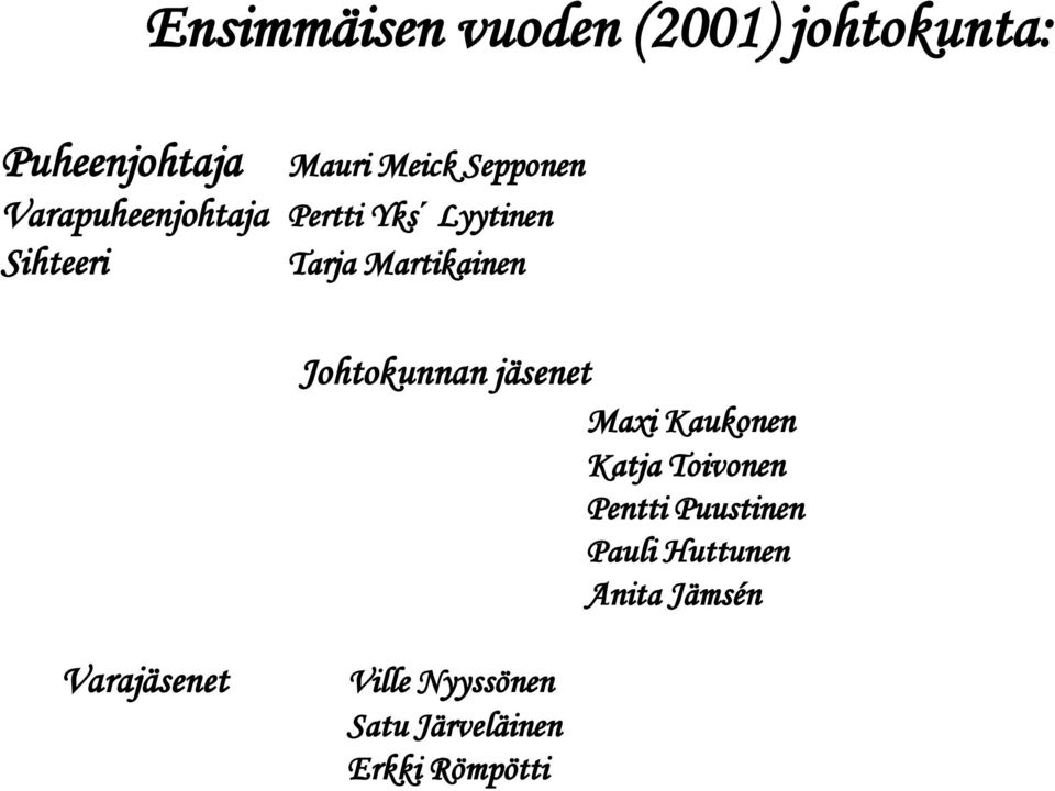 Johtokunnan jäsenet Maxi Kaukonen Katja Toivonen Pentti Puustinen Pauli