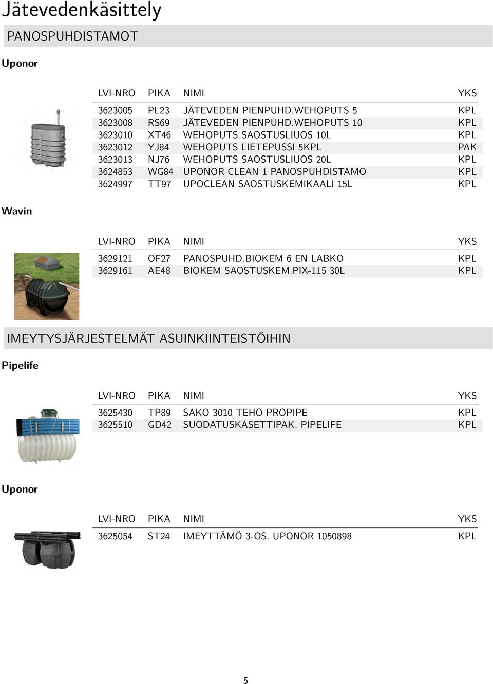 UPONOR CLEAN 1 PANOSPUHDISTAMO KPL 3624997 TT97 UPOCLEAN SAOSTUSKEMIKAALI 15L KPL 3629121 OF27 PANOSPUHD.BIOKEM 6 EN LABKO KPL 3629161 AE48 BIOKEM SAOSTUSKEM.