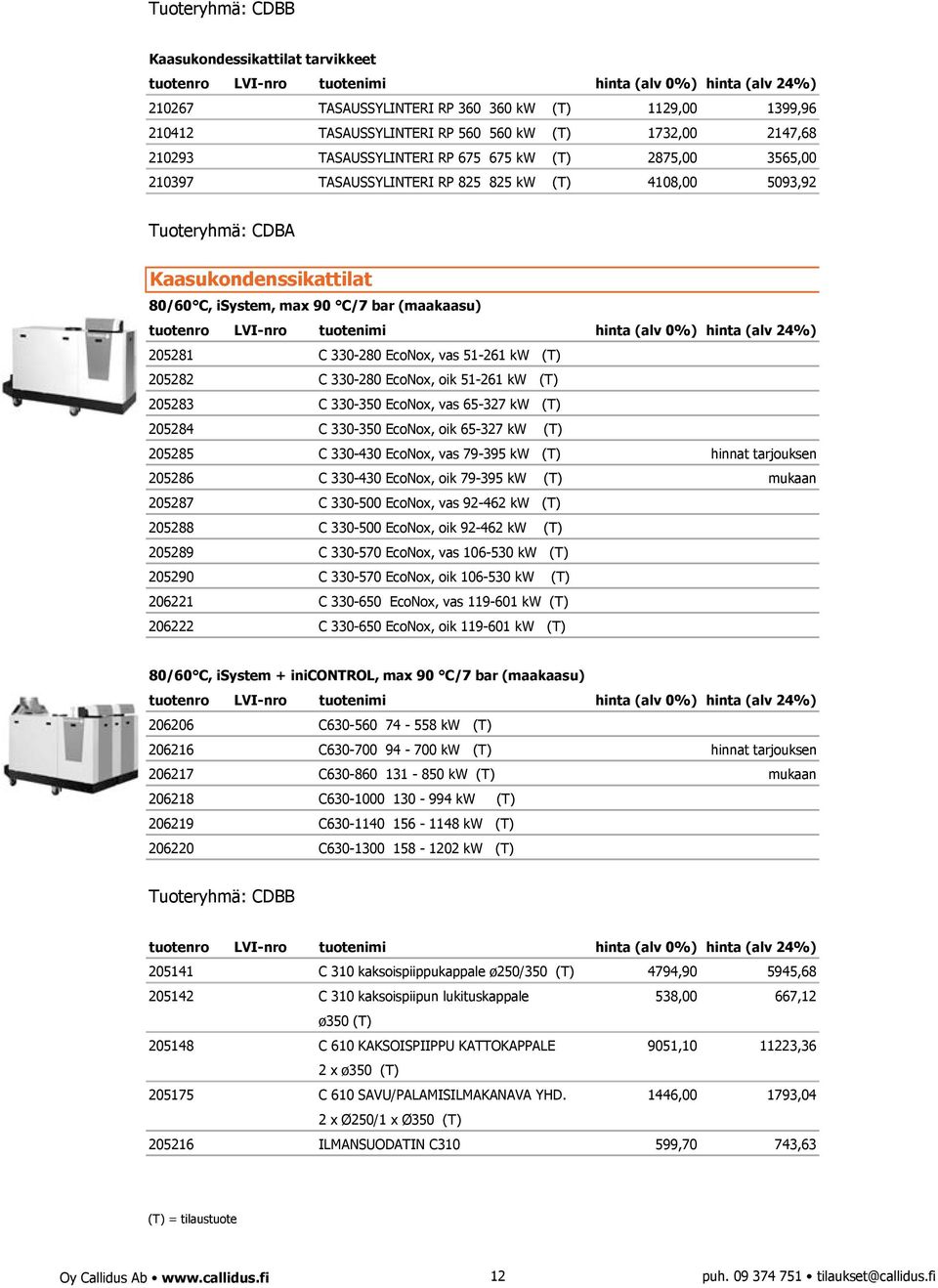 kw (T) 205282 C 330-280 EcoNox, oik 51-261 kw (T) 205283 C 330-350 EcoNox, vas 65-327 kw (T) 205284 C 330-350 EcoNox, oik 65-327 kw (T) 205285 C 330-430 EcoNox, vas 79-395 kw (T) hinnat tarjouksen