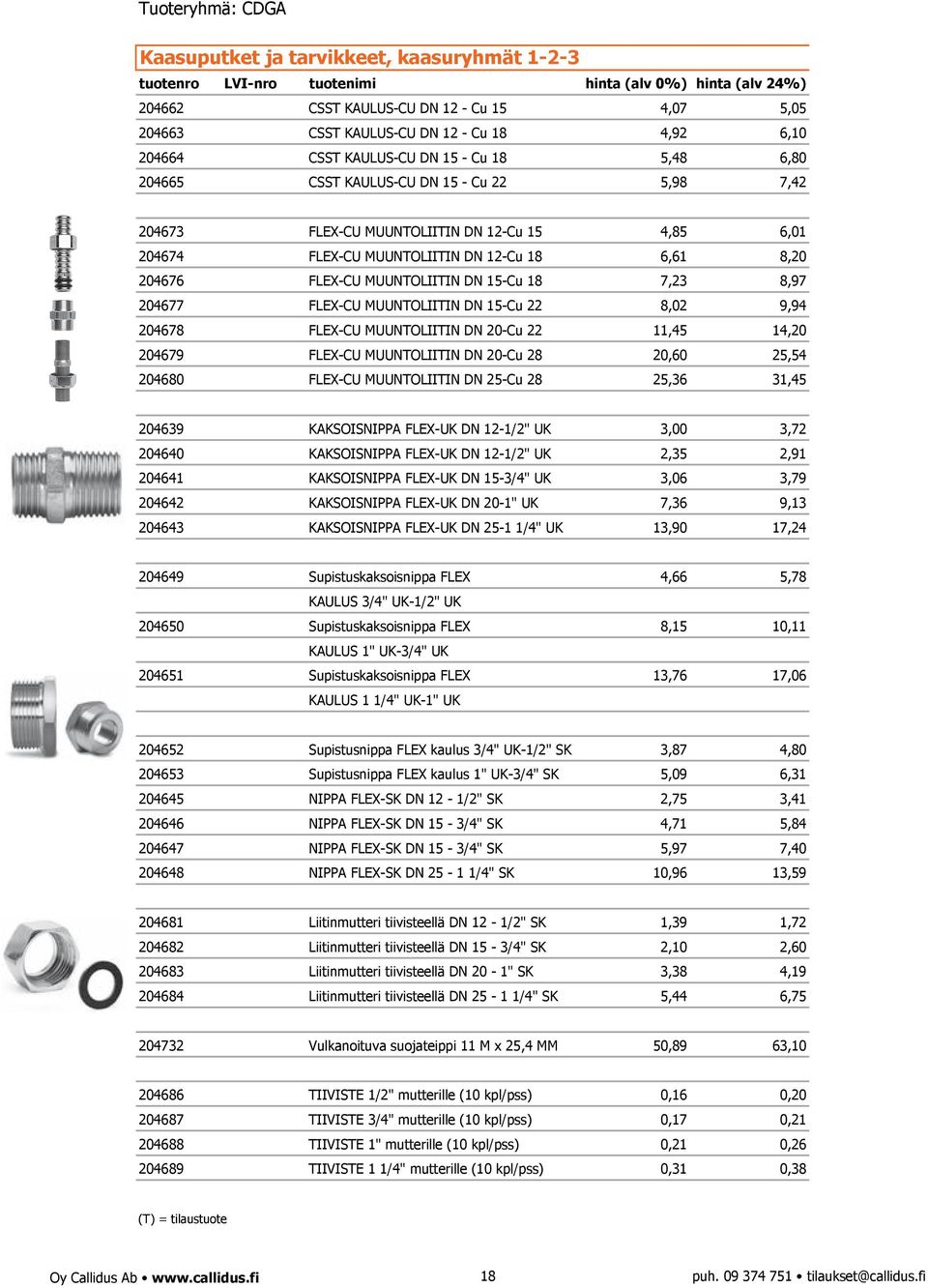 204677 FLEX-CU MUUNTOLIITIN DN 15-Cu 22 8,02 9,94 204678 FLEX-CU MUUNTOLIITIN DN 20-Cu 22 11,45 14,20 204679 FLEX-CU MUUNTOLIITIN DN 20-Cu 28 20,60 25,54 204680 FLEX-CU MUUNTOLIITIN DN 25-Cu 28 25,36