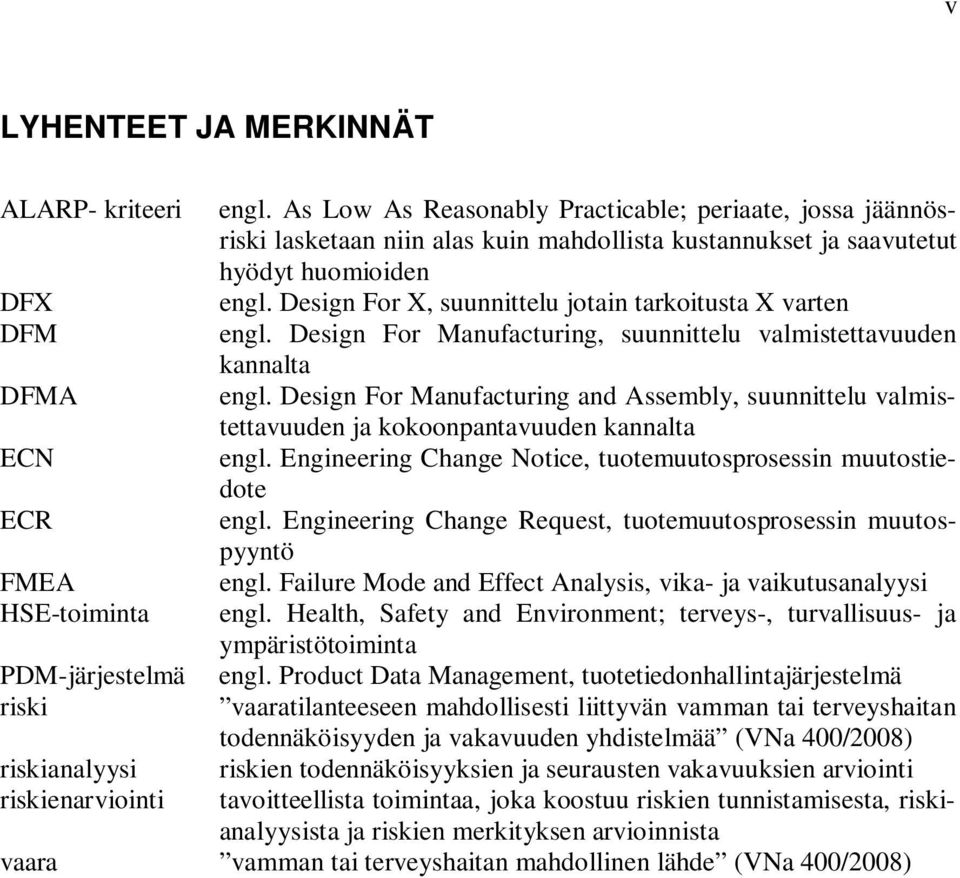 Design For X, suunnittelu jotain tarkoitusta X varten DFM engl. Design For Manufacturing, suunnittelu valmistettavuuden kannalta DFMA engl.