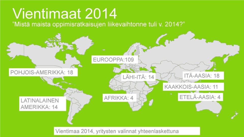 EUROOPPA:109 POHJOIS-AMERIKKA: 18 LATINALAINEN AMERIKKA: 14