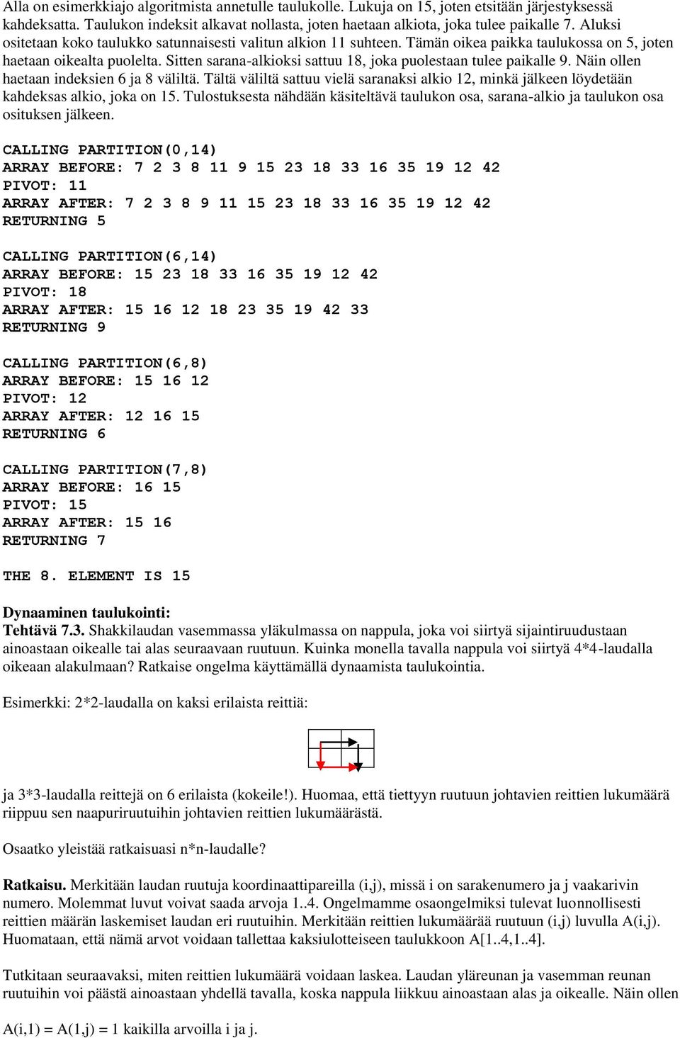 Sitten sarana-alkioksi sattuu 8, joka puolestaan tulee paikalle 9. Näin ollen haetaan indeksien 6 ja 8 väliltä.