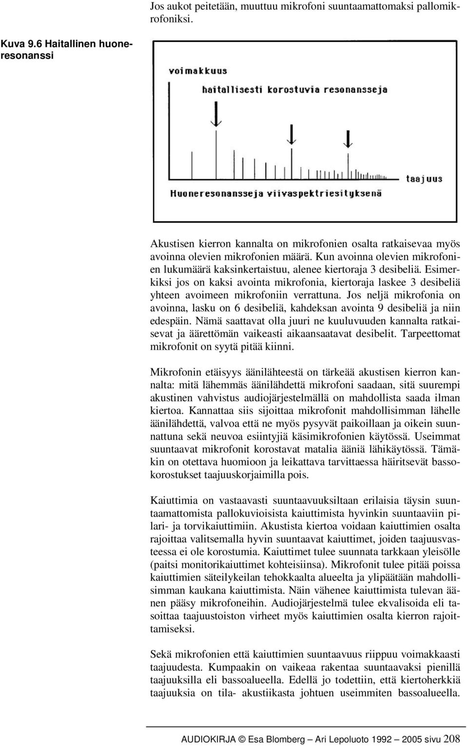 Kun avoinna olevien mikrofonien lukumäärä kaksinkertaistuu, alenee kiertoraja 3 desibeliä.