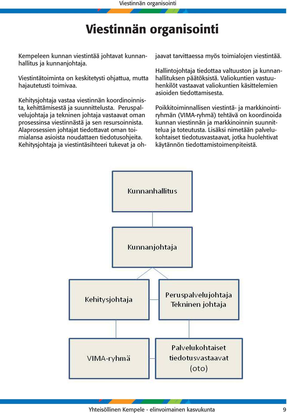 Alaprosessien johtajat tiedottavat oman toimialansa asioista noudattaen tiedotusohjeita. Kehitysjohtaja ja viestintäsihteeri tukevat ja ohjaavat tarvittaessa myös toimialojen viestintää.