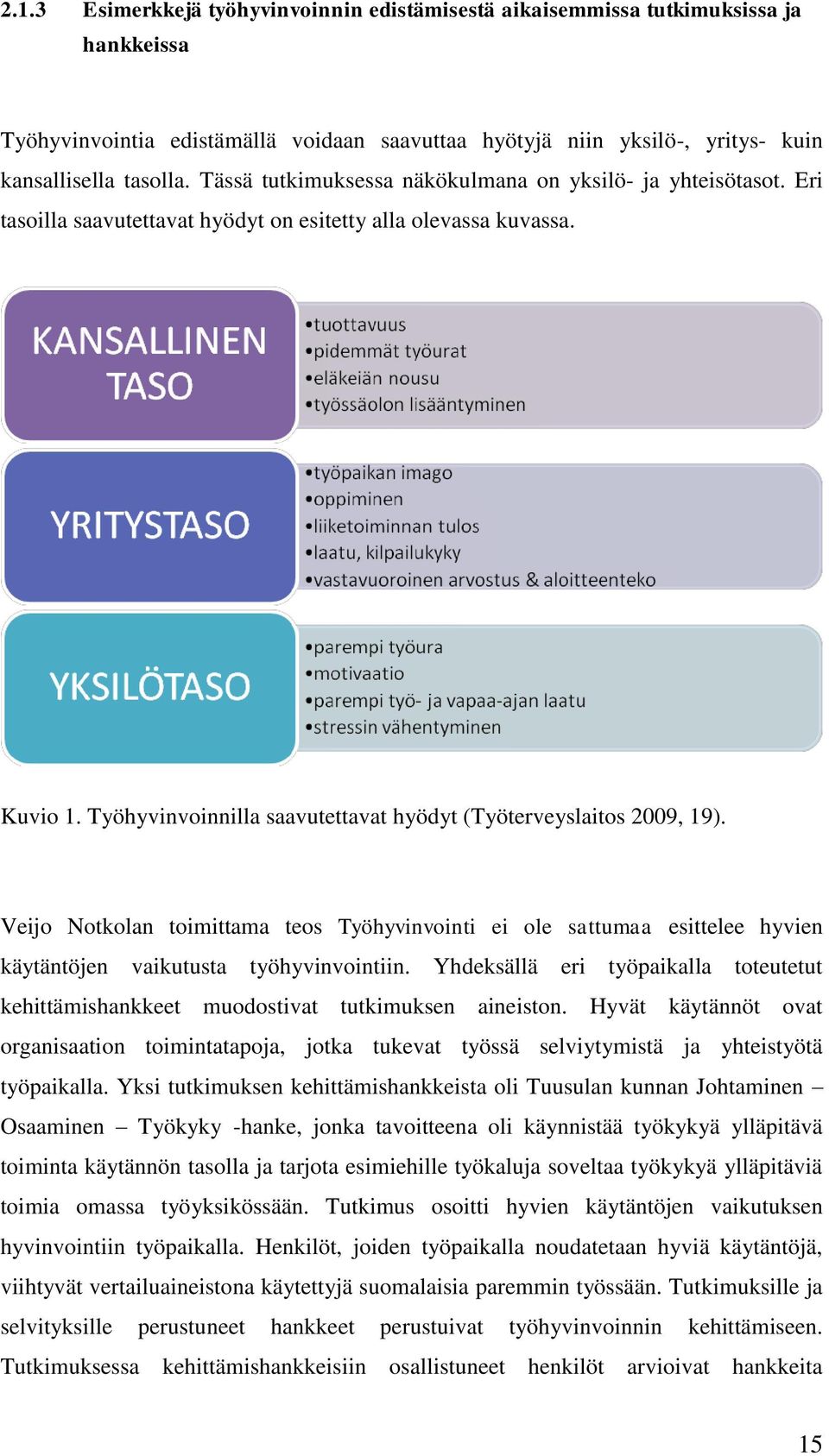 Työhyvinvoinnilla saavutettavat hyödyt (Työterveyslaitos 2009, 19). Veijo Notkolan toimittama teos Työhyvinvointi ei ole sattumaa esittelee hyvien käytäntöjen vaikutusta työhyvinvointiin.