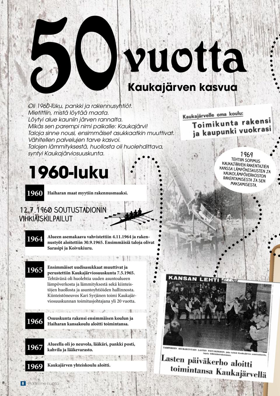 1960-luku 1960 Haiharan maat myytiin rakennusmaaksi. 12.7.1960 soutustadionin vihkiäiskilpailut 8 1964 Alueen asemakaava vahvistettiin 4.11.1964 ja rakennustyöt aloitettiin 30.9.1965.