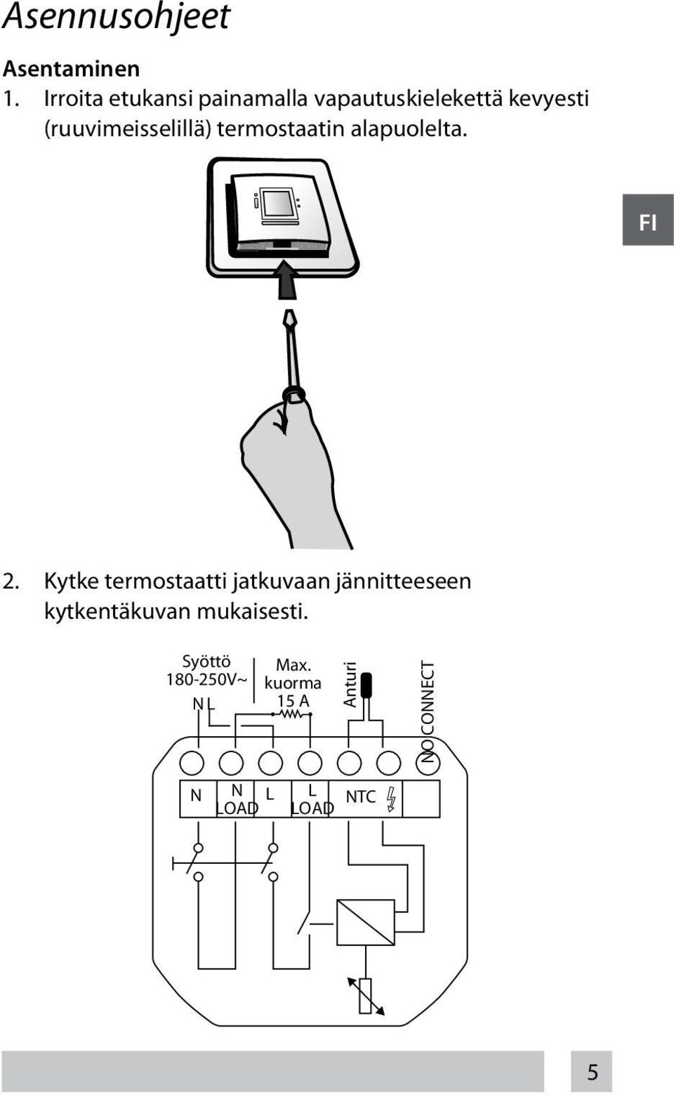 (ruuvimeisselillä) termostaatin alapuolelta. FI 2.