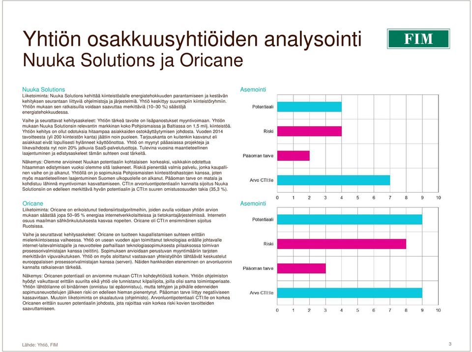 Vaihe ja seurattavat kehitysaskeleet: Yhtiön tärkeä tavoite on lisäpanostukset myyntivoimaan. Yhtiön mukaan Nuuka Solutionsin relevantin markkinan koko Pohjoismaissa ja Baltiassa on 1,5 milj.