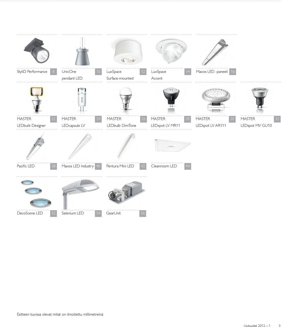 LV MR11 LEDspot LV AR111 LEDspot MV GU10 Pacifi c LED 38 Maxos LED Industry 40 Pentura Mini LED 42 Cleanroom LED 44