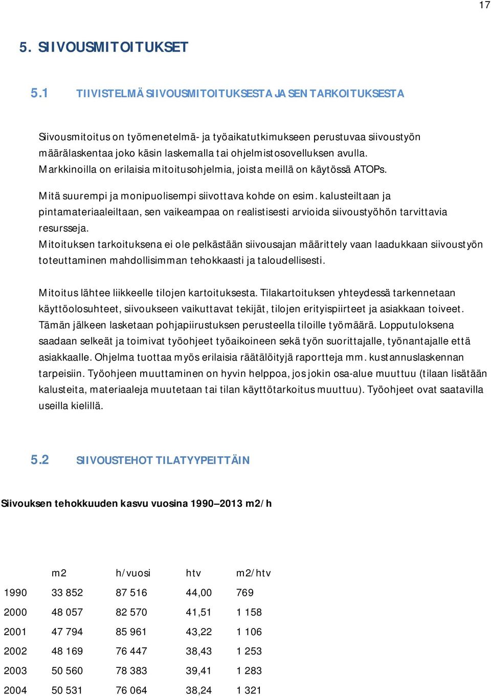 avulla. Markkinoilla on erilaisia mitoitusohjelmia, joista meillä on käytössä ATOPs. Mitä suurempi ja monipuolisempi siivottava kohde on esim.