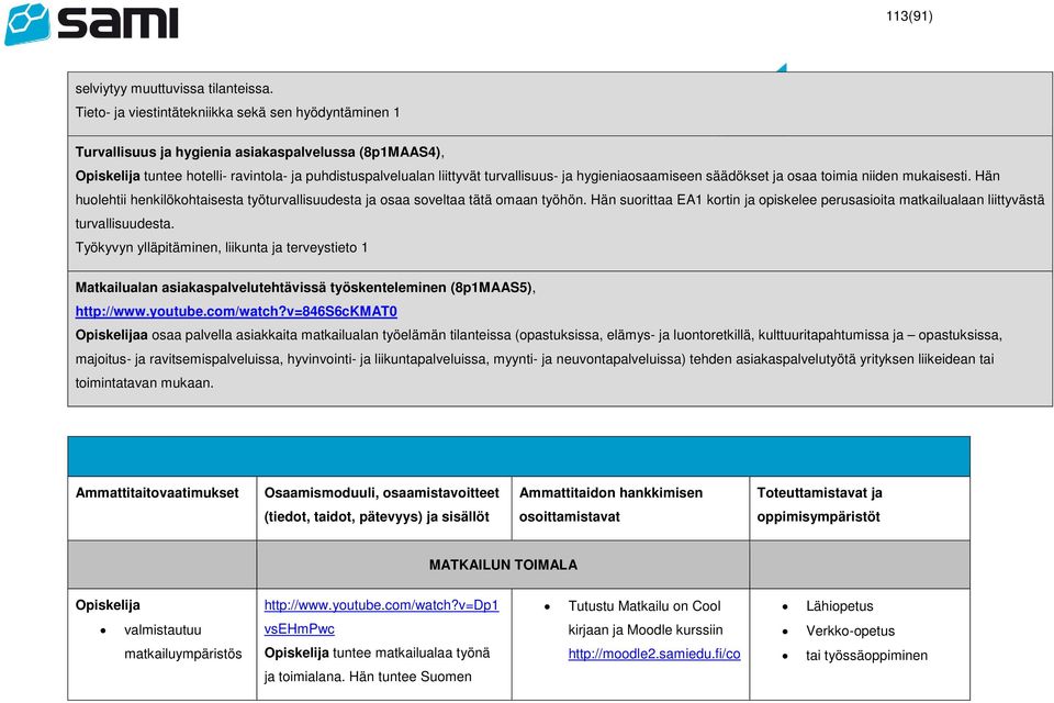 hygieniaosaamiseen säädökset ja osaa toimia niiden mukaisesti. Hän huolehtii henkilökohtaisesta työturvallisuudesta ja osaa soveltaa tätä omaan työhön.