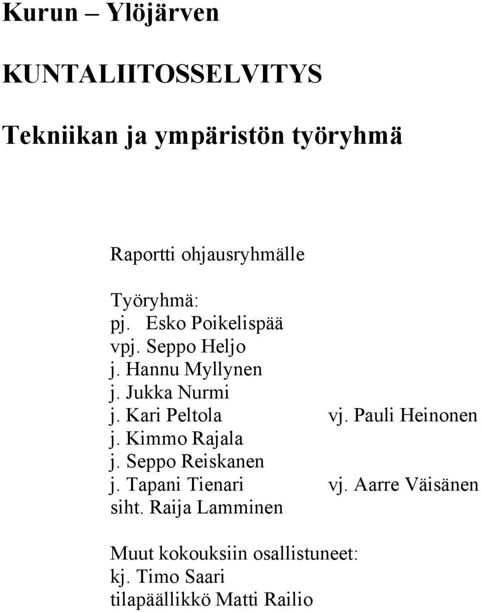 Kari Peltola vj. Pauli Heinonen j. Kimmo Rajala j. Seppo Reiskanen j. Tapani Tienari vj.