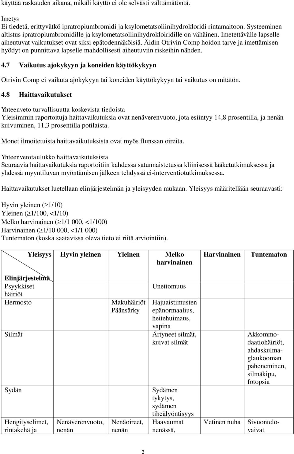 Äidin Otrivin Comp hoidon tarve ja imettämisen hyödyt on punnittava lapselle mahdollisesti aiheutuviin riskeihin nähden. 4.