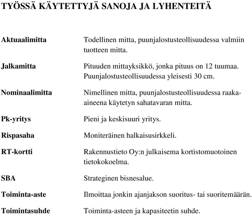 Nimellinen mitta, puunjalostusteollisuudessa raakaaineena käytetyn sahatavaran mitta. Pieni ja keskisuuri yritys. Moniteräinen halkaisusirkkeli.