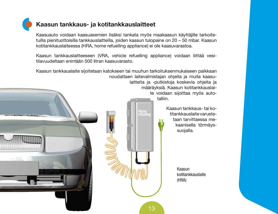 Kaasun tankkauslaitteeseen (VRA, vehicle refuelling appliance) voidaan liittää vesitilavuudeltaan enintään 500 litran kaasuvarasto.