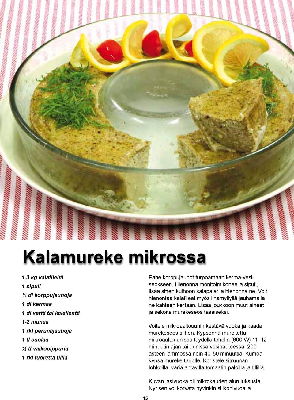 Lisää joukkoon muut aineet ja sekoita murekeseos tasaiseksi. Voitele mikroaaltouunin kestävä vuoka ja kaada murekeseos siihen.