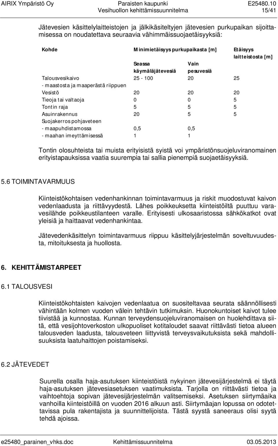 0 0 5 Tontin raja 5 5 5 Asuinrakennus 20 5 5 Suojakerros pohjaveteen - maapuhdistamossa 0,5 0,5 - maahan imeyttämisessä 1 1 Tontin olosuhteista tai muista erityisistä syistä voi