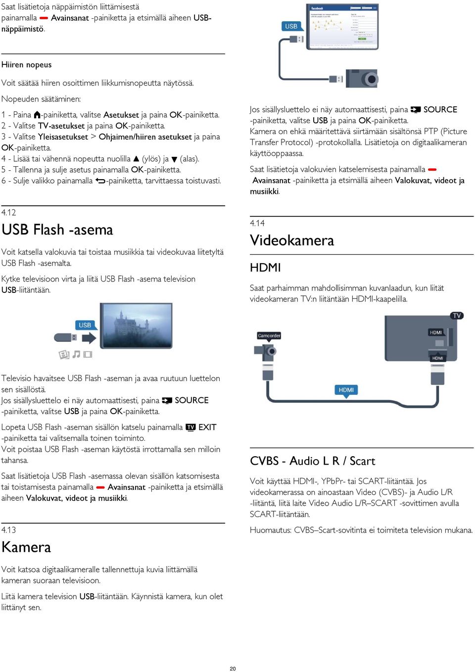Kamera on ehkä määritettävä siirtämään sisältönsä PTP (Picture Transfer Protocol) -protokollalla. Lisätietoja on digitaalikameran käyttöoppaassa. 2 - Valitse TV-asetukset ja paina OK-painiketta.