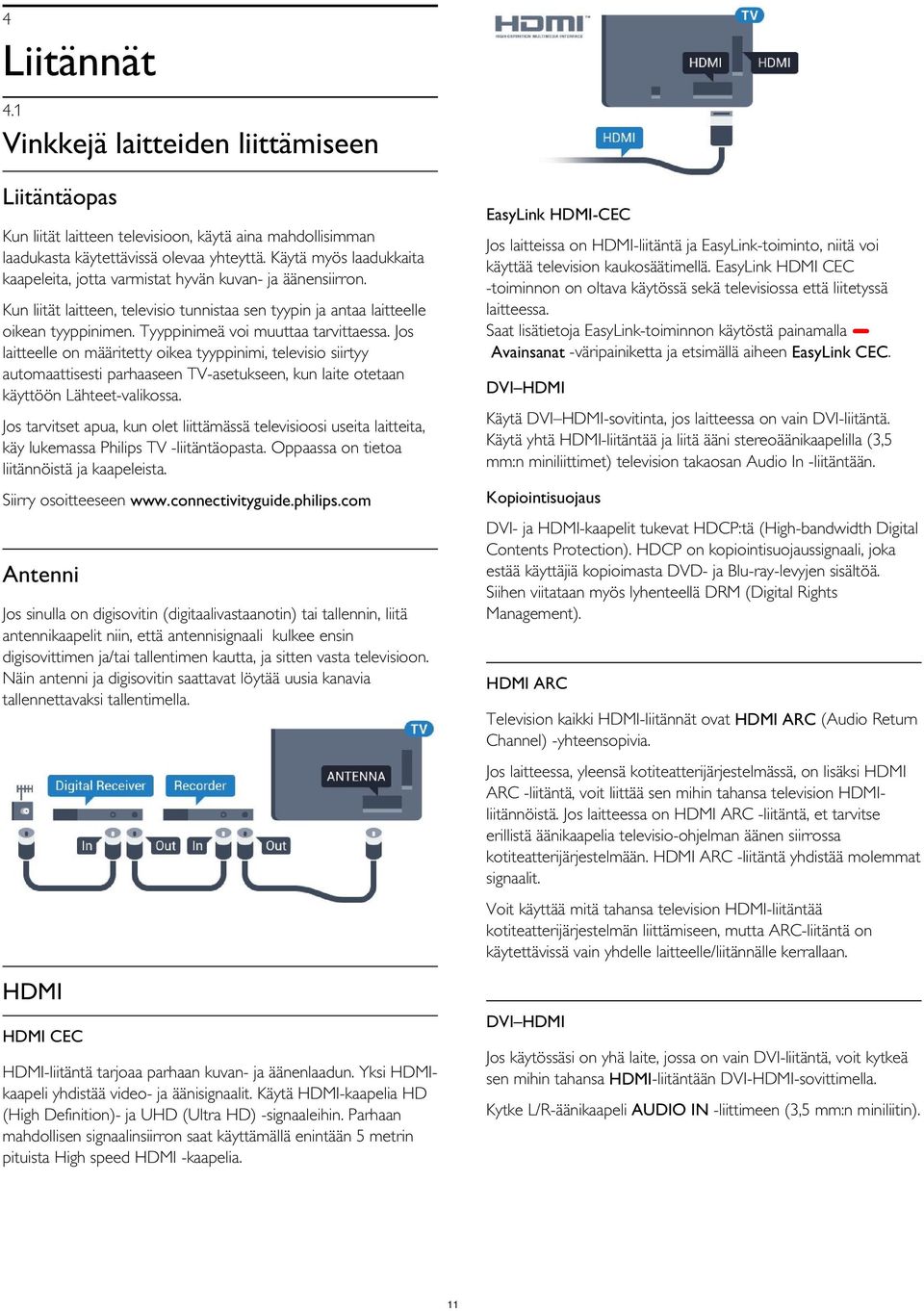 EasyLink HDMI CEC -toiminnon on oltava käytössä sekä televisiossa että liitetyssä laitteessa.