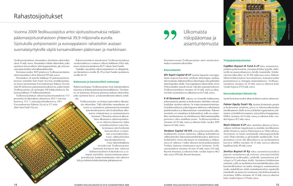 Ulkomaista riskipääomaa ja asiantuntemusta IPTRONICS / CREANDUM Teollisuussijoituksen sitoumukset yksittäisiin rahastoihin olivat 1 milj. euroa.