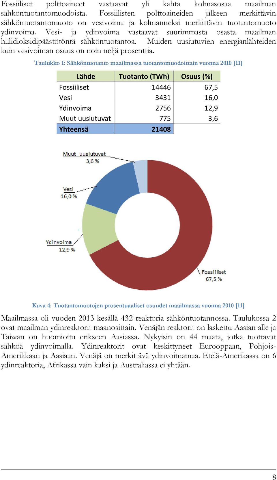 Vesi- ja ydinvoima vastaavat suurimmasta osasta maailman hiilidioksidipäästötöntä sähköntuotantoa. Muiden uusiutuvien energianlähteiden kuin vesivoiman osuus on noin neljä prosenttia.