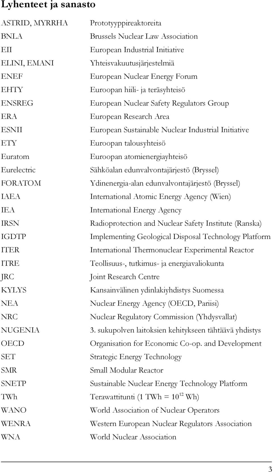 Nuclear Safety Regulators Group European Research Area European Sustainable Nuclear Industrial Initiative Euroopan talousyhteisö Euroopan atomienergiayhteisö Sähköalan edunvalvontajärjestö (Bryssel)