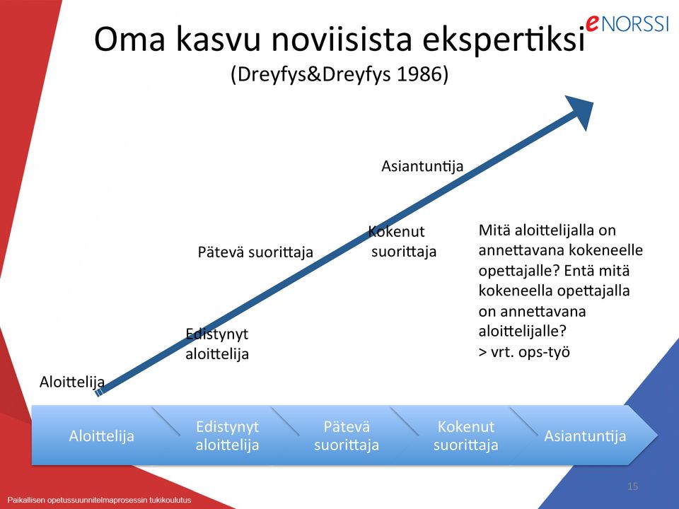 Entä mitä kokeneella opeiajalla on anneiavana aloiielijalle? > vrt.