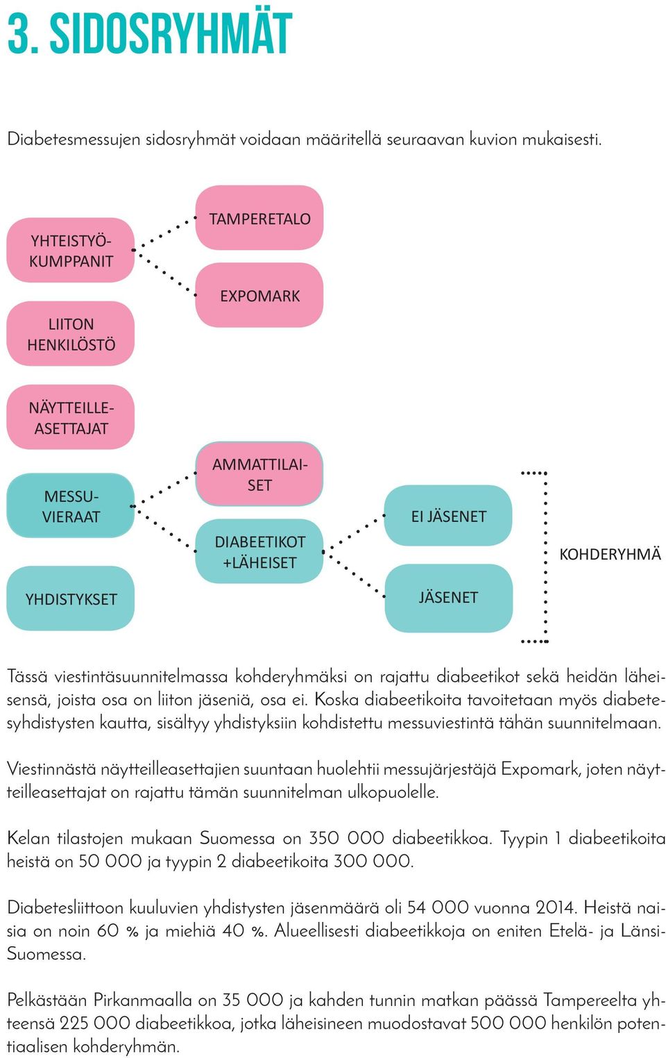 viestintäsuunnitelmassa kohderyhmäksi on rajattu diabeetikot sekä heidän läheisensä, joista osa on liiton jäseniä, osa ei.